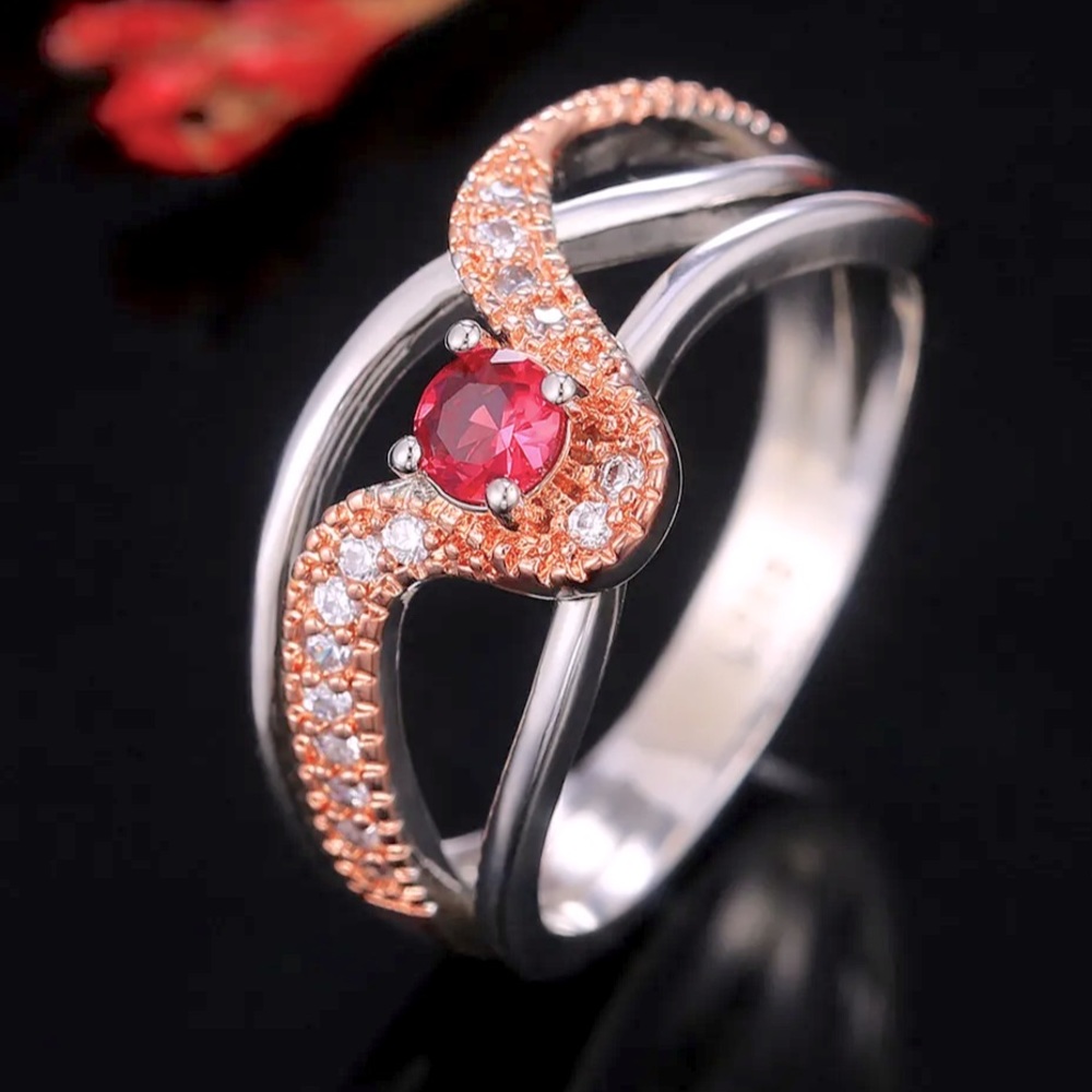 New Two-Tone Sterling Silver 14k Rose Gold Sapphire Ring